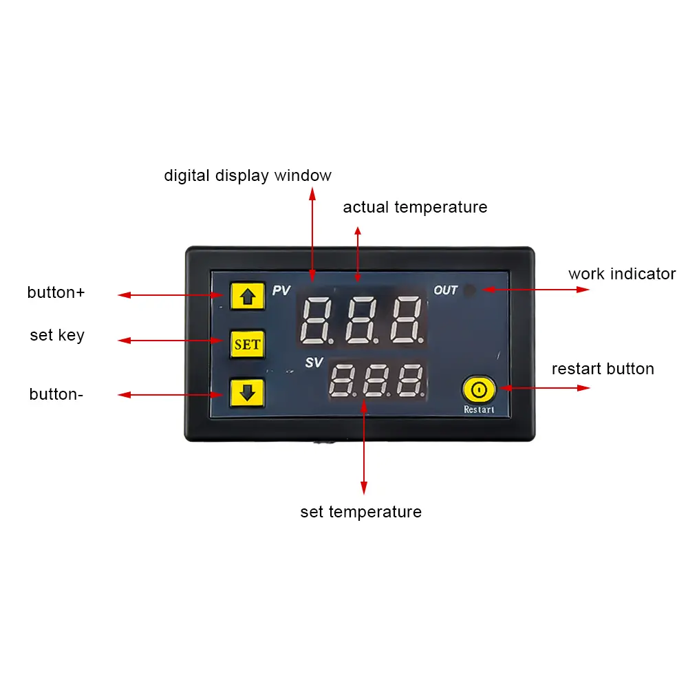W3230 LED Digit Temperature Controller Thermostat Thermometer Temperature Control Sensor Module DC 12-24V AC 110-220V -55-120°C