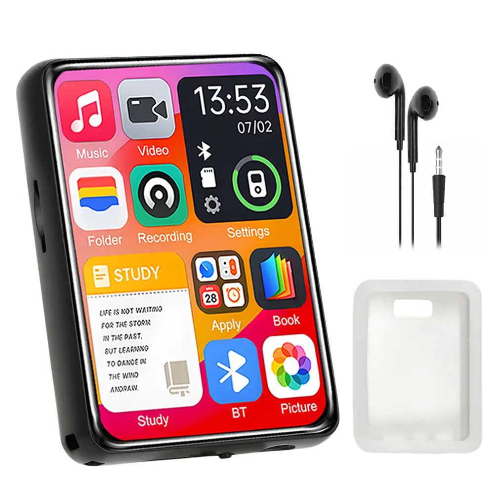 MP3 Music Player with Bluetooth 5.4 Walkman Touch Screen Buttons Built-in HD Speaker FM Radio Recorder E-book