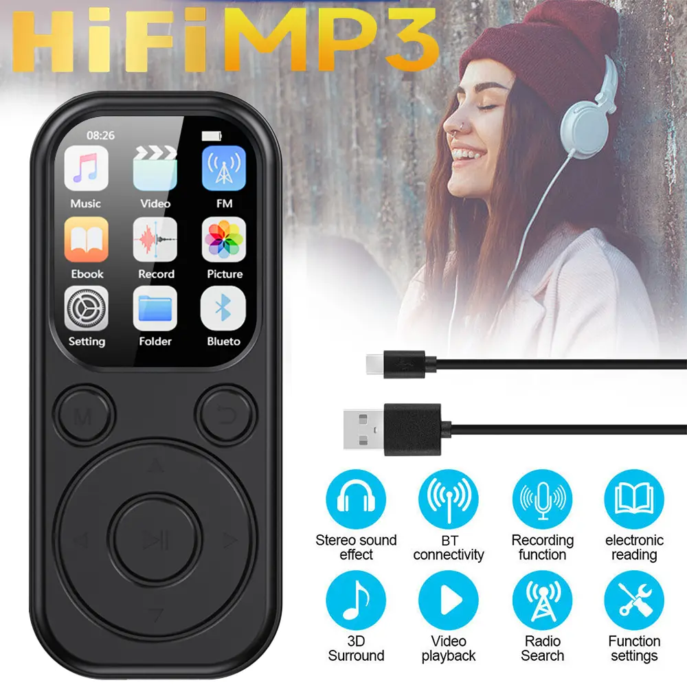 1.8 Inch IPS Screen MP3 Music Player Bluetooth 5.4 Portable Walkman Electronic Book Recording FM Radio Mp3 Player