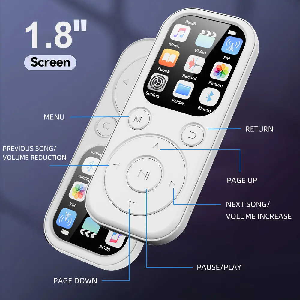 1.8 Inch IPS Screen MP3 Music Player Bluetooth 5.4 Portable Walkman Electronic Book Recording FM Radio Mp3 Player