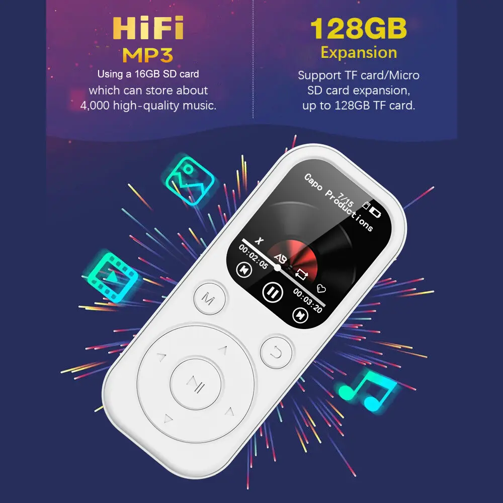 1.8 Inch IPS Screen MP3 Music Player Bluetooth 5.4 Portable Walkman Electronic Book Recording FM Radio Mp3 Player