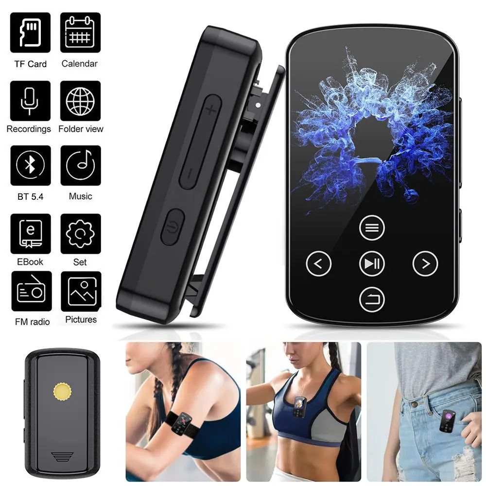 MP3 Player Portable Sport Clip Walkman HiFi Sound Sports Bluetooth 5.4 Walker Walkman 1.5 Inch Screen With FM Radio E-Book