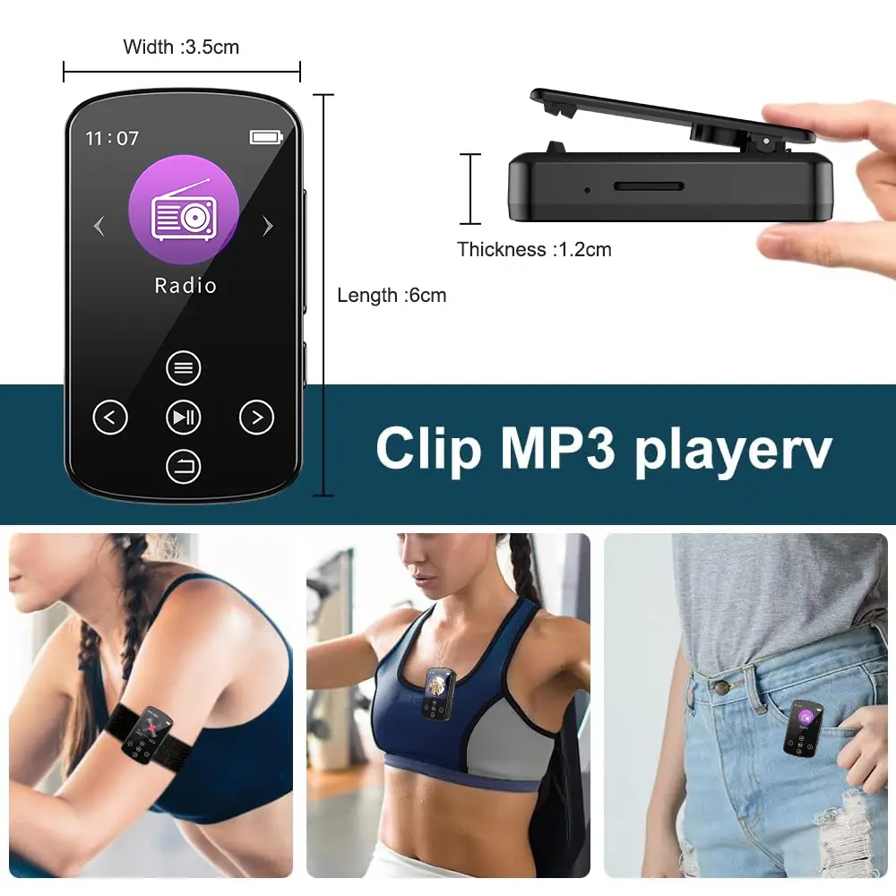 MP3 Player Portable Sport Clip Walkman HiFi Sound Sports Bluetooth 5.4 Walker Walkman 1.5 Inch Screen With FM Radio E-Book