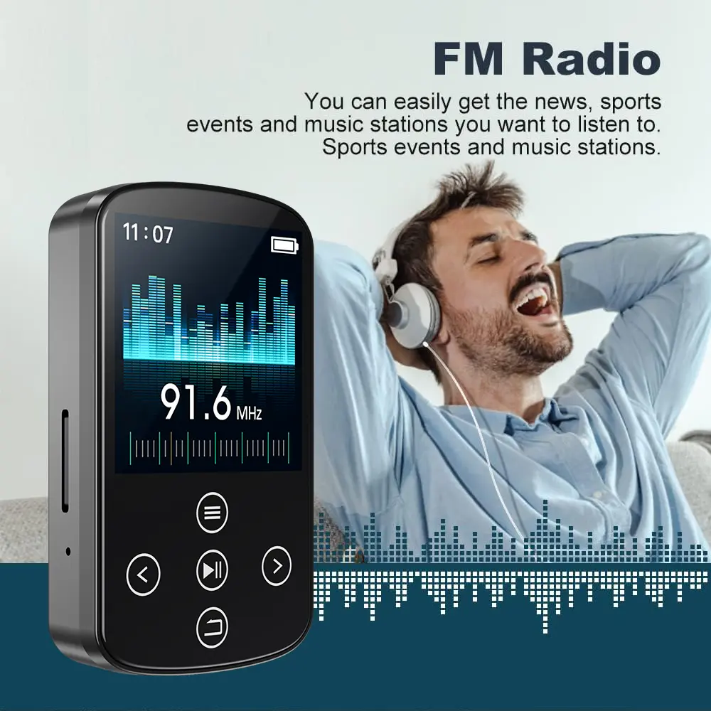 MP3 Player Portable Sport Clip Walkman HiFi Sound Sports Bluetooth 5.4 Walker Walkman 1.5 Inch Screen With FM Radio E-Book