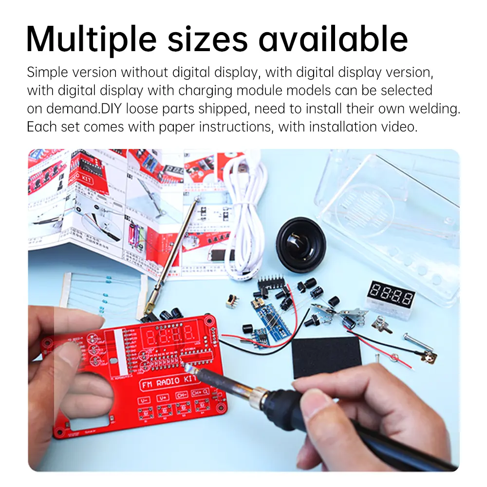 DIY FM Radio Electronic Kit Adjustable Frequency 50-108 MHz Receiver DIY Soldering Project Practice Solder RDA5807 8002D Speaker