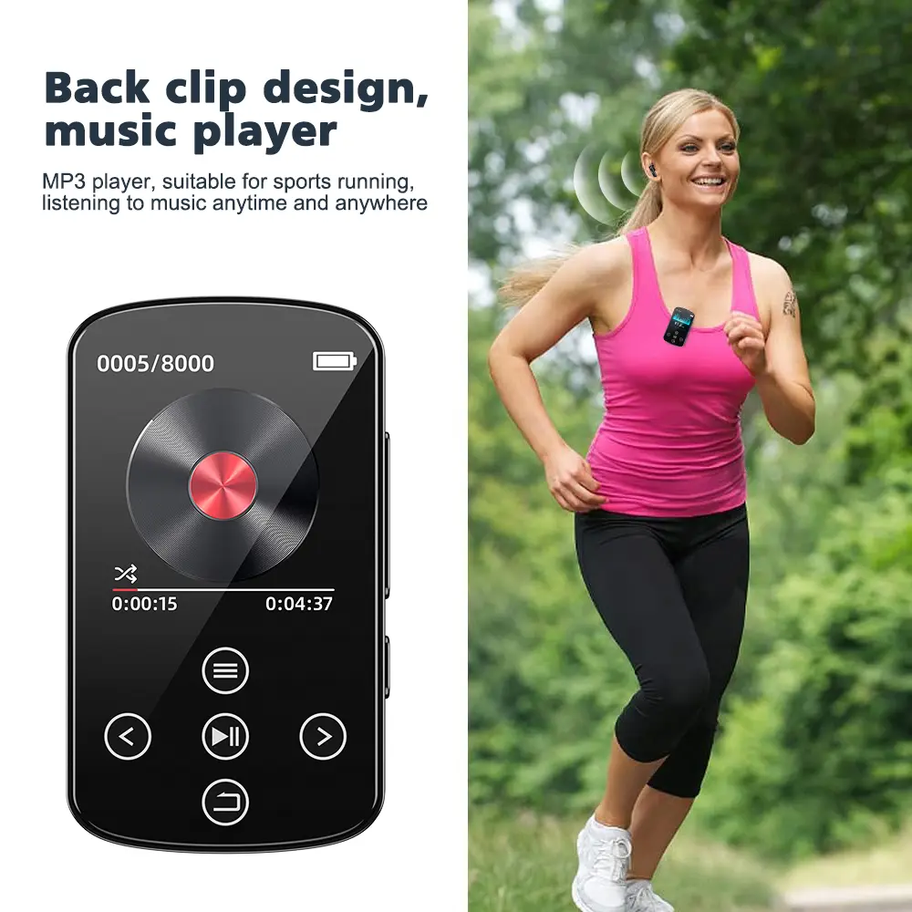 MP3 Player Portable Sport Clip Walkman HiFi Sound Sports Bluetooth 5.4 Walker Walkman 1.5 Inch Screen With FM Radio E-Book