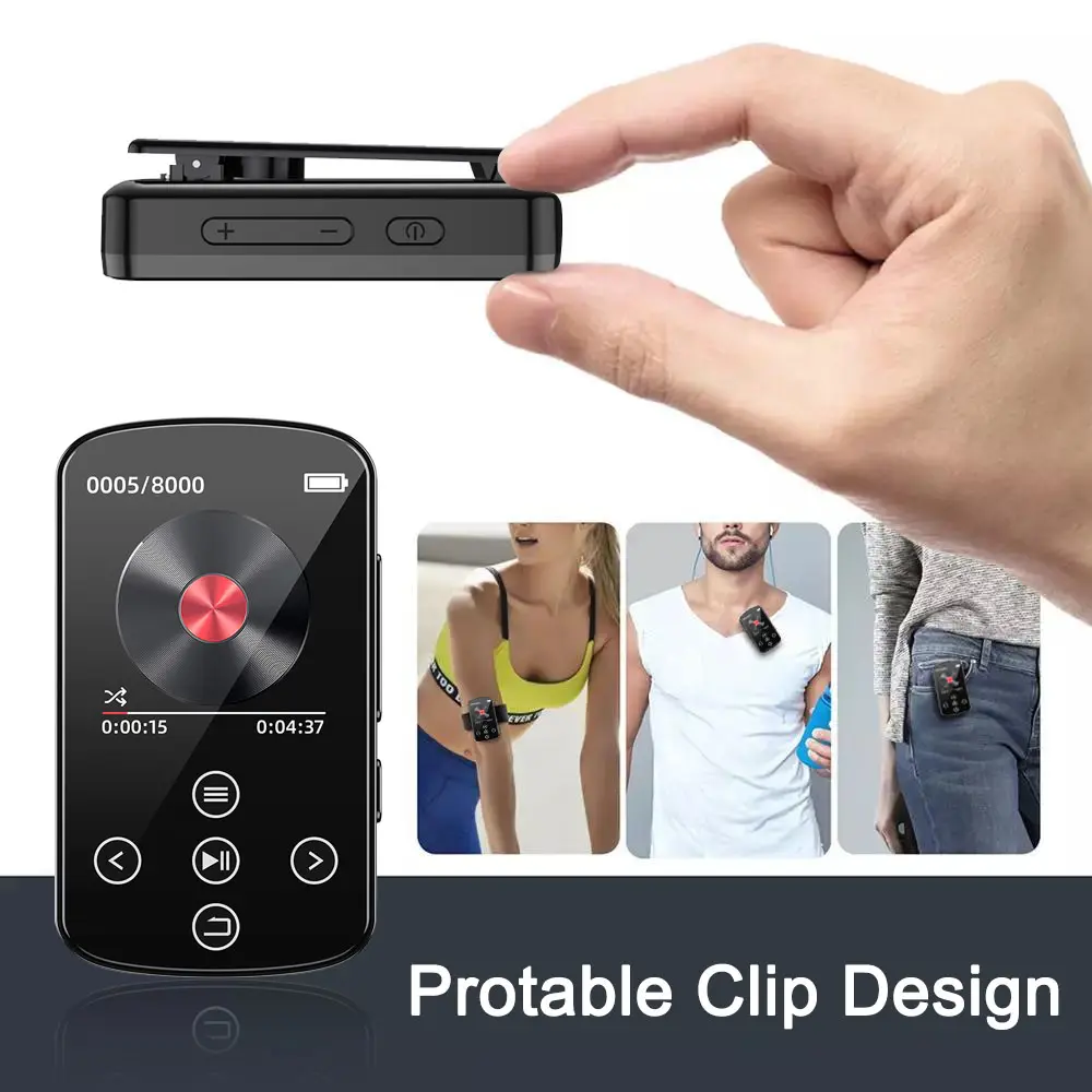 MP3 Player Portable Sport Clip Walkman HiFi Sound Sports Bluetooth 5.4 Walker Walkman 1.5 Inch Screen With FM Radio E-Book