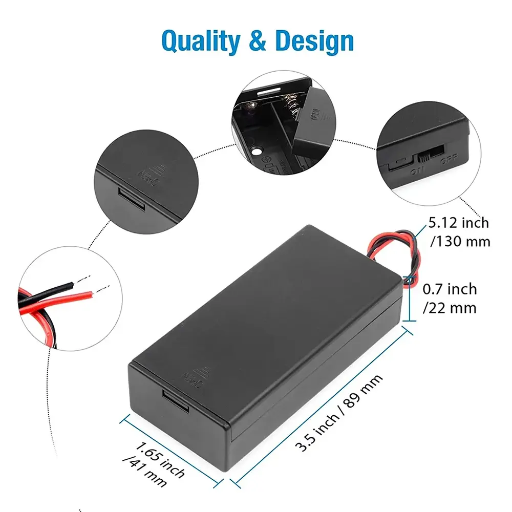 2PCS 2 Slots 18650 Battery Storage Case 2x18650 Batteries Holder Box Container With  ON/OFF Switch 3.7V ABS DIY