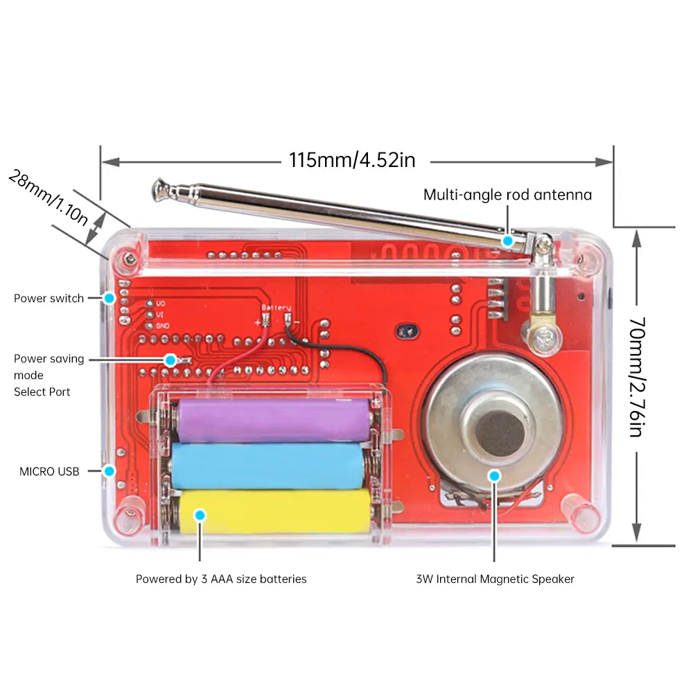 DIY FM Radio Electronic Kit Adjustable Frequency 50-108 MHz Receiver DIY Soldering Project Practice Solder RDA5807 8002D Speaker