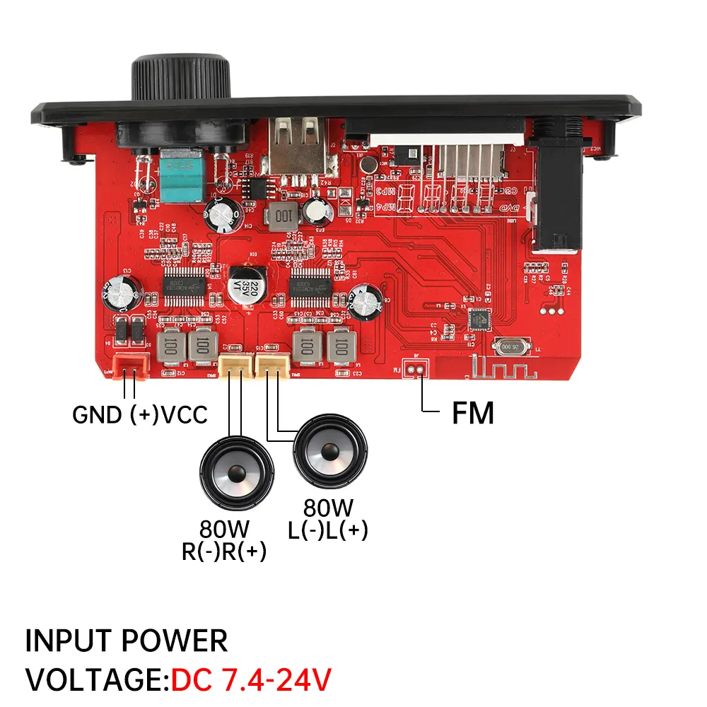 2*80W 160W Amplifier Bluetooth MP3 Decoder Board DC 12V MP3 Player Car FM Radio Module TF USB Microphone Record Handsfree Call