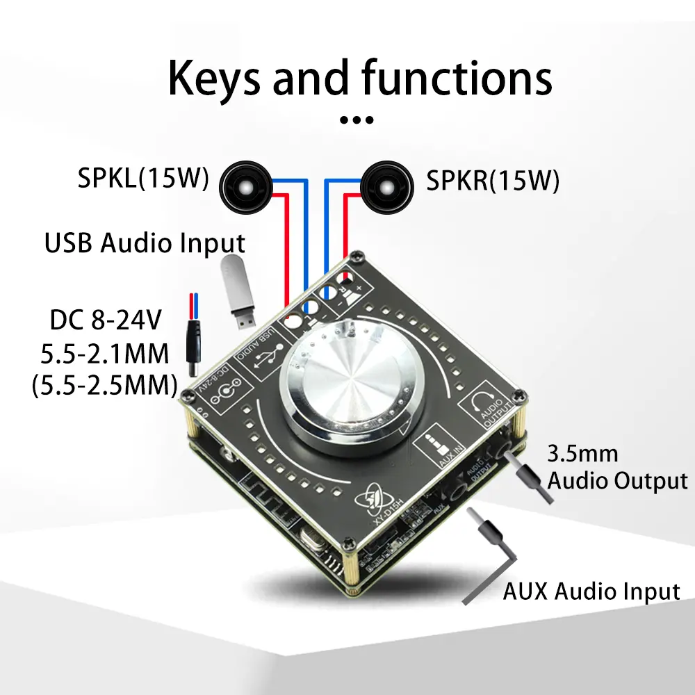 XY-D15H  Stereo Sound Power Amplifier Board DC8-24V 2X10W/15W/20W Digital Audio Amplifier AMP Module Home Theater