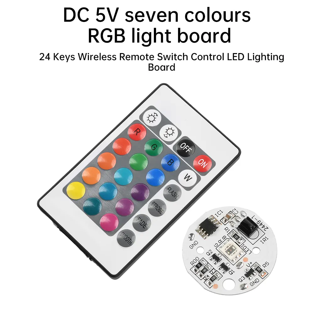 DC 5V Colorful RGB LED Light Board Color RGB Lights Plate 24-Key Wireless Remote Control Switch 1.5W Colorful Gradient Source
