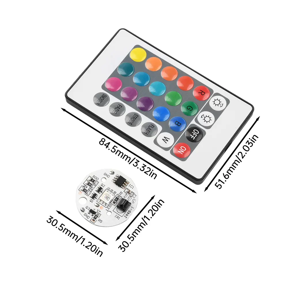 DC 5V Colorful RGB LED Light Board Color RGB Lights Plate 24-Key Wireless Remote Control Switch 1.5W Colorful Gradient Source
