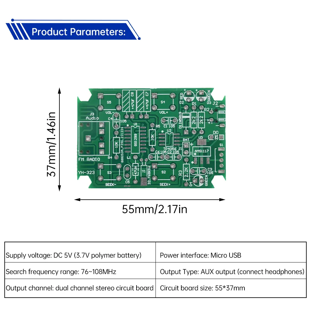 DIY FM Radio Electronic Kit Module 76-108MHz Wireless Receiver Chargeable Soldering Project Practice Kit GS1299 DC 5V Micro USB