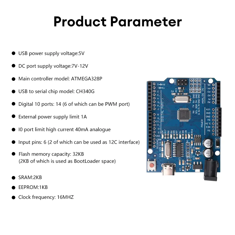 ATmega328P R3 Development Board TYPE-C Type-B CH340 CH340G Microcontroller Board For Arduino Compatible For UNO With Data Cable