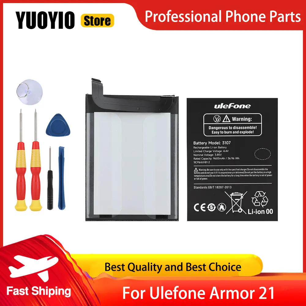 YUOYIO 100% New Original Battery For Ulefone Armor 21 9600mAh Smartphone Battery High Capacity Replace Parts Free Tools