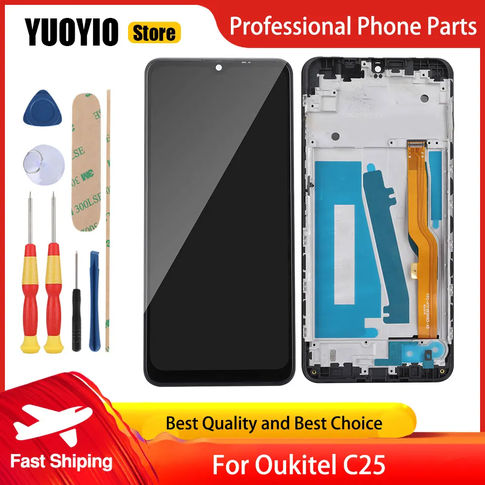 100% New Original For Oukitel C16 Pro C17 Pro C19 Pro C21 C22 C25 C23 Pro LCD Display  Touch Screen With Frame Assembly Tools