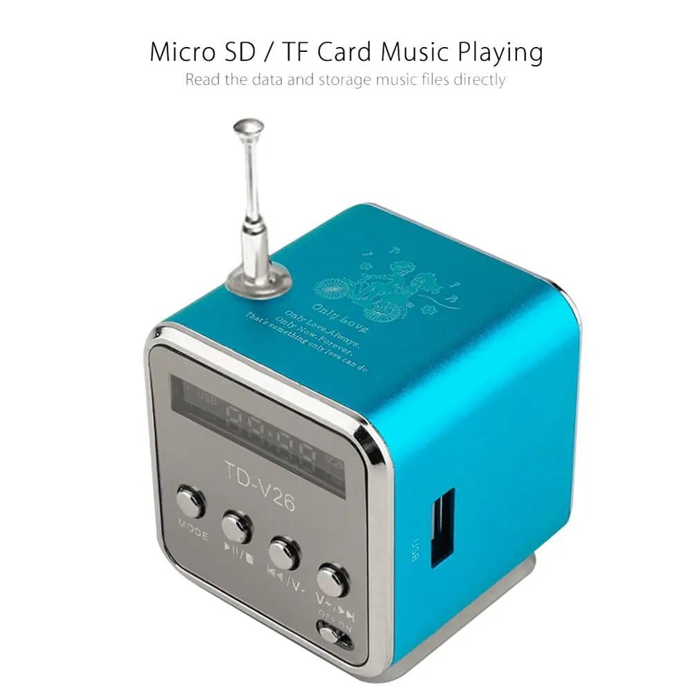 TD-V26 Mini Radio FM Digital Portable Speakers with Receiver MP3 Music Player