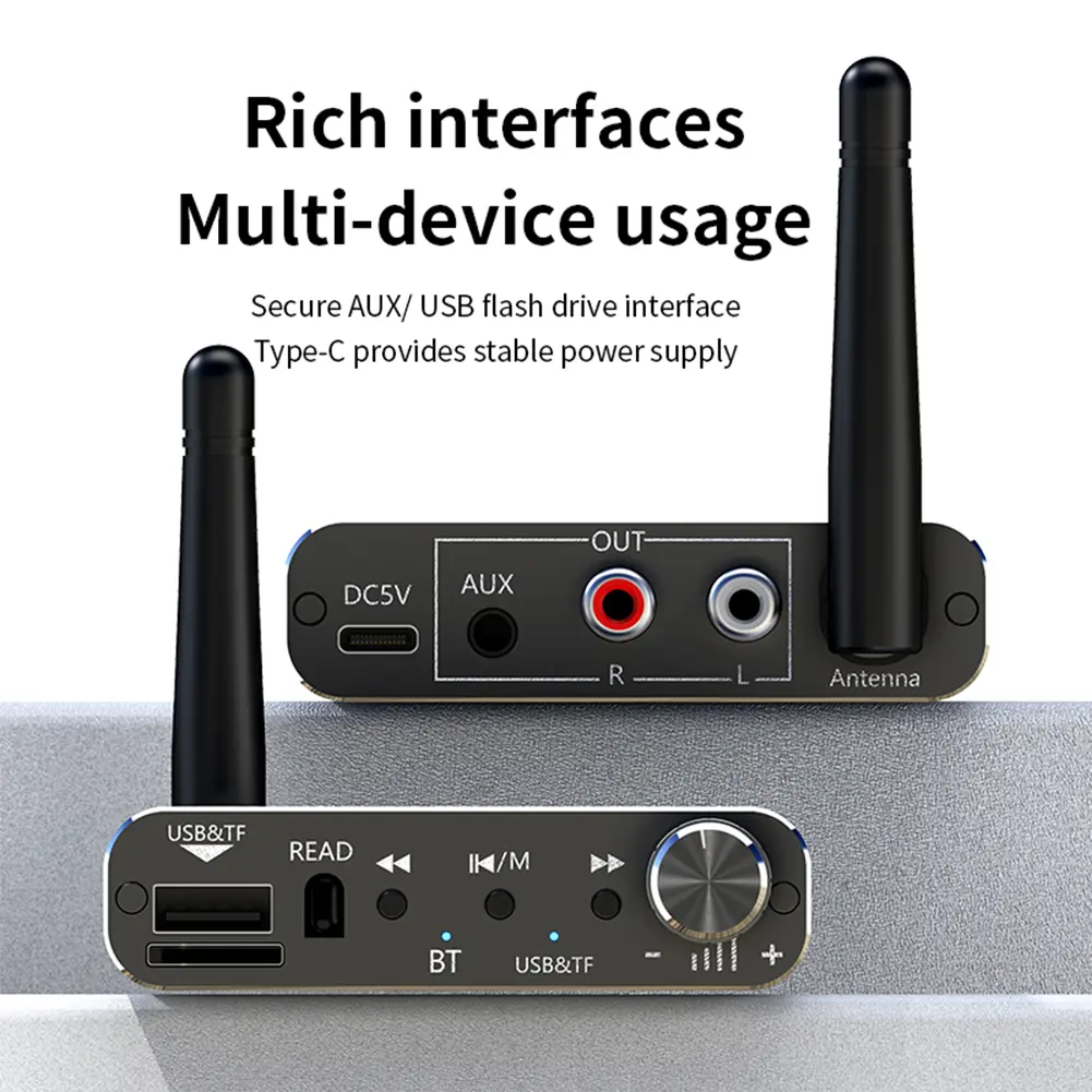 Bluetooth-Compatible 5.4 Wireless Audio Adapter 3.5mm AUX Music Receiver Support U-Disk Playback TF Card for TV Car Speaker