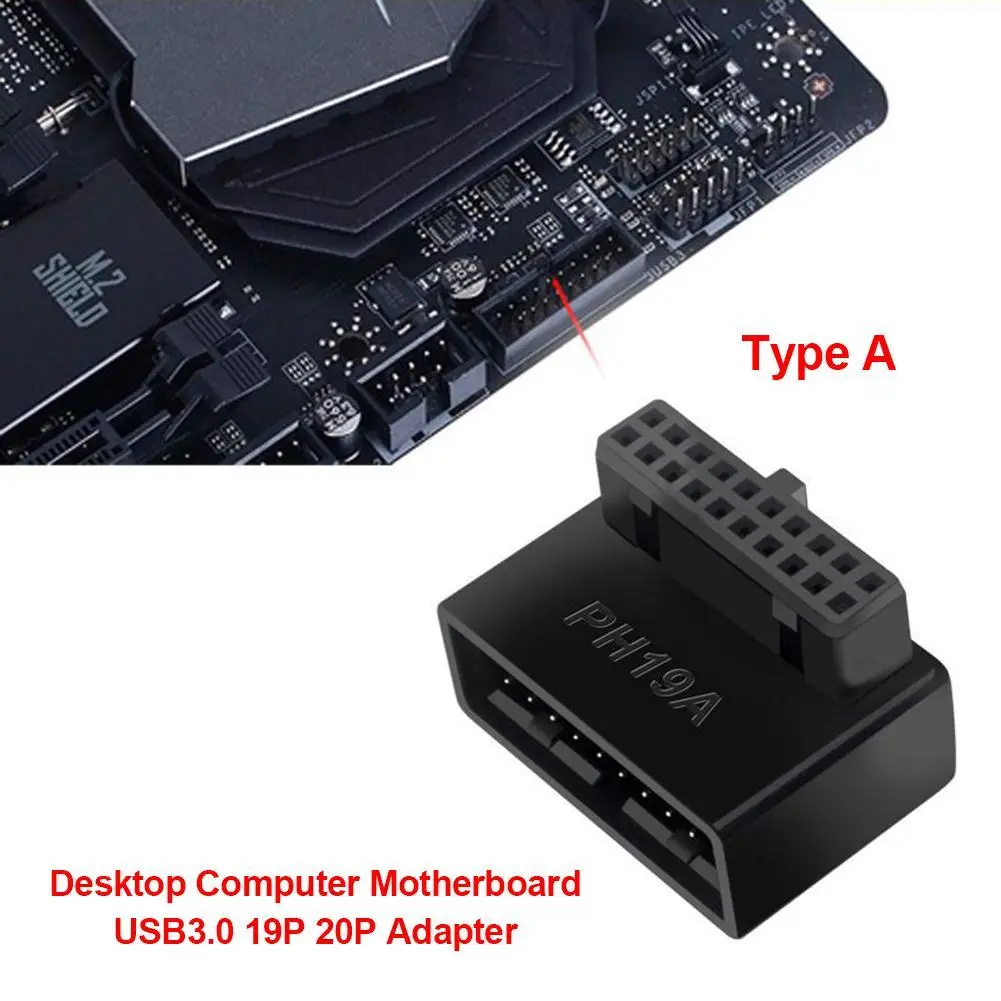 USB Header Adapter for Computer Motherboard USB 3.0 19P 20P 90 Degree Plug-in Converter for Mainboard Connection