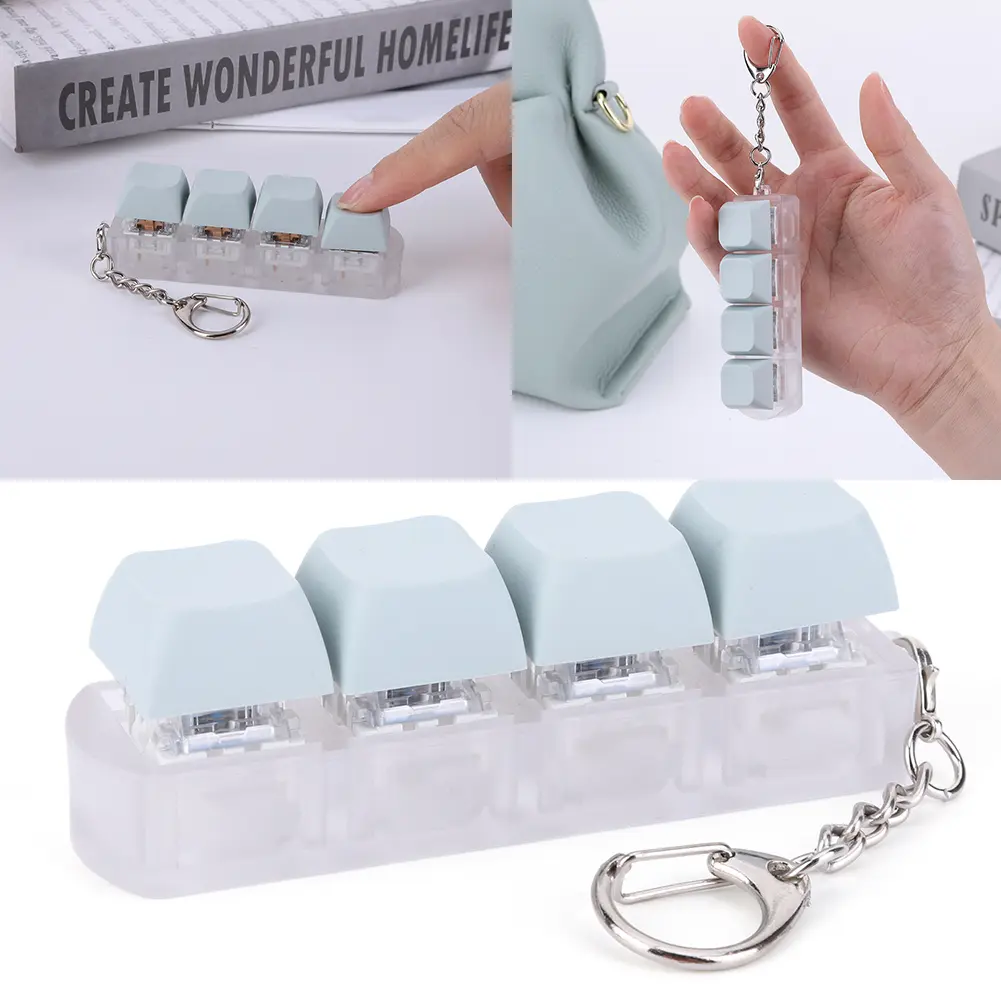 Button Keycap Fidget Keychain 4 Keys Keyboard Decompression Toys DIY Keyboard Cube Toy for Adult To Relief Stress Pass The Time