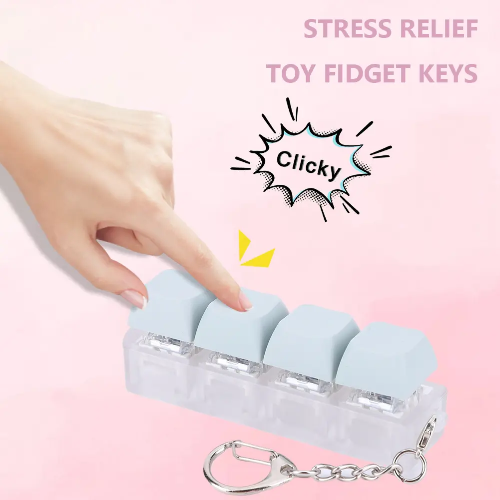 Button Keycap Fidget Keychain 4 Keys Keyboard Decompression Toys DIY Keyboard Cube Toy for Adult To Relief Stress Pass The Time