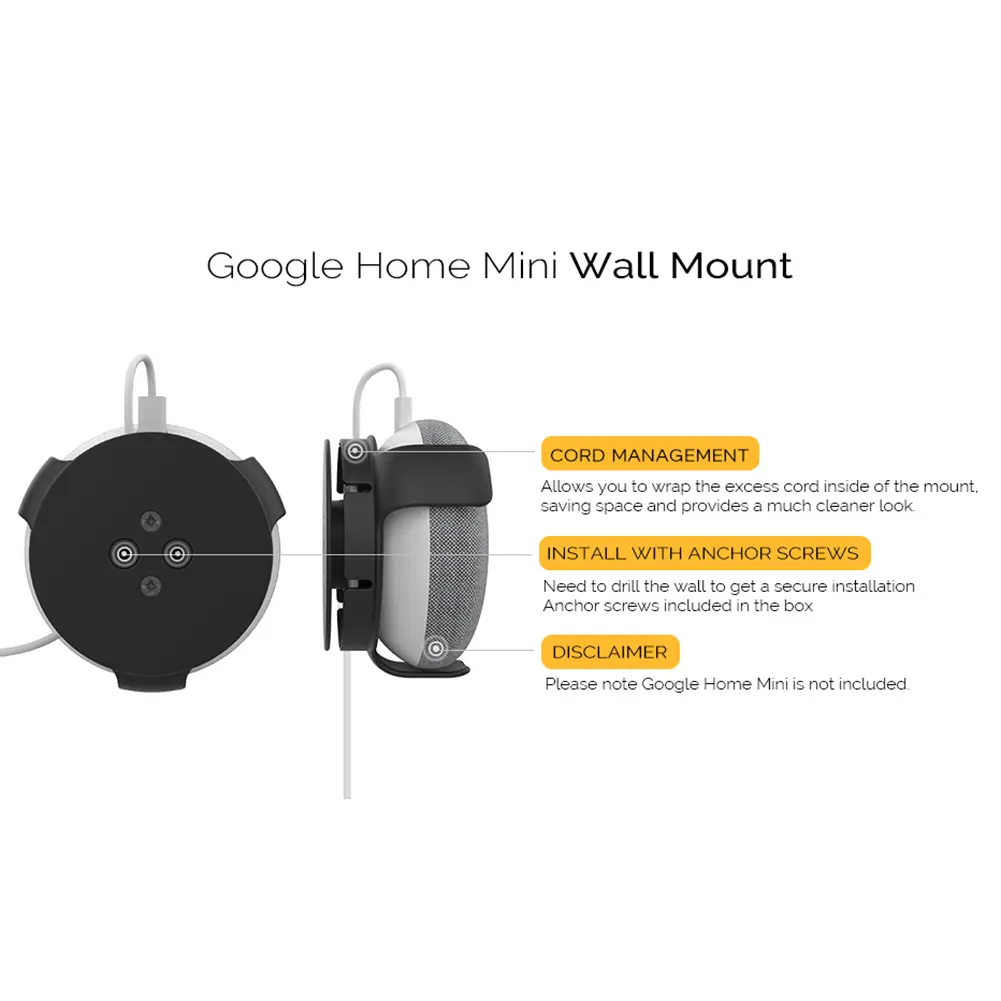 Sturdy Wall Mount Holder for Google Home Mini with Built-in Cable Management for Kitchen Bedroom and Study Use