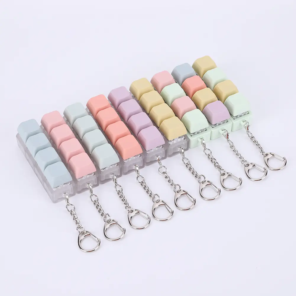 Button Keycap Fidget Keychain 4 Keys Keyboard Decompression Toys DIY Keyboard Cube Toy for Adult To Relief Stress Pass The Time