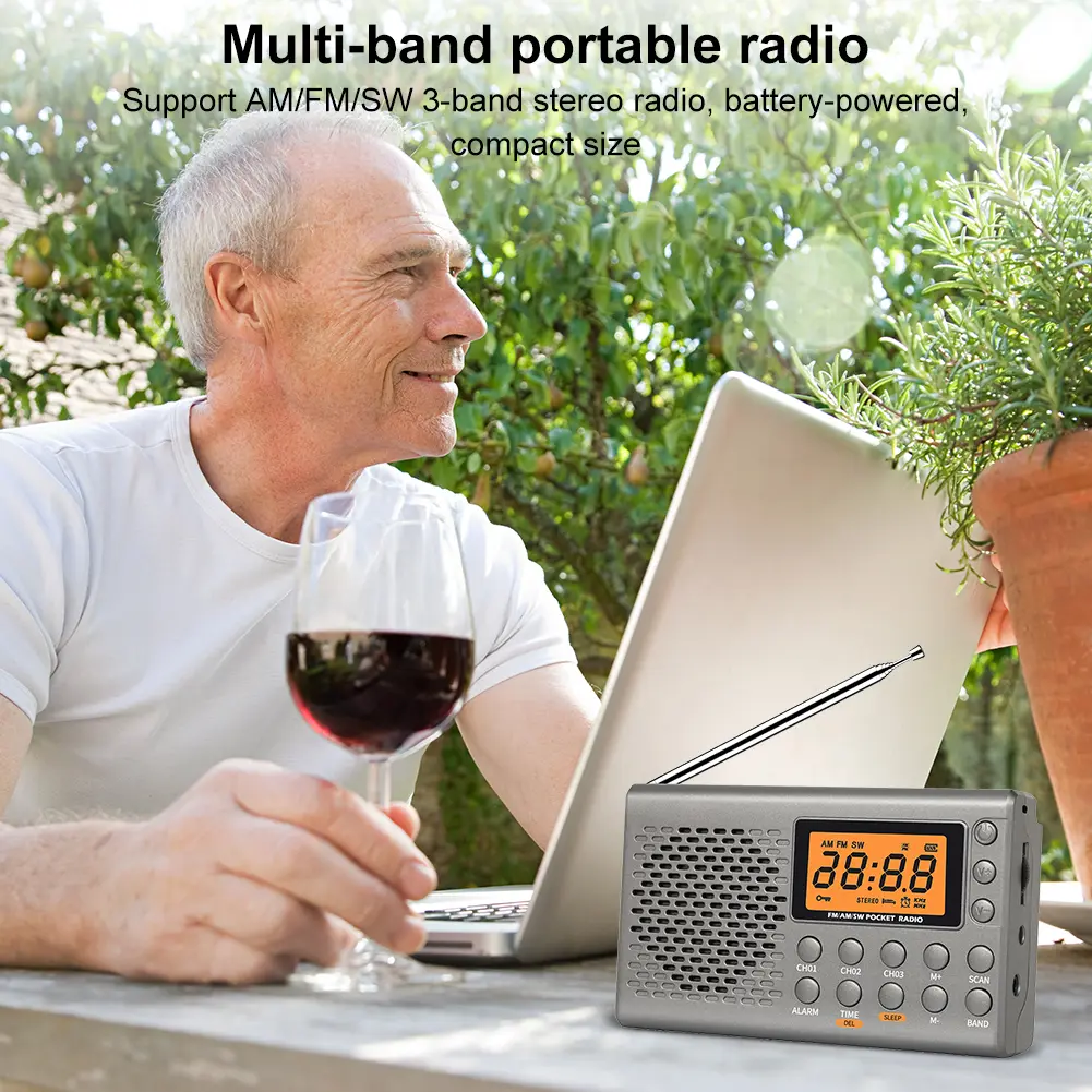 Portable Radio Digital Display AM/FM Shortwave Radio with Sleep Timer and Alarm Clock Function Pocket Radio for Home Outdoor
