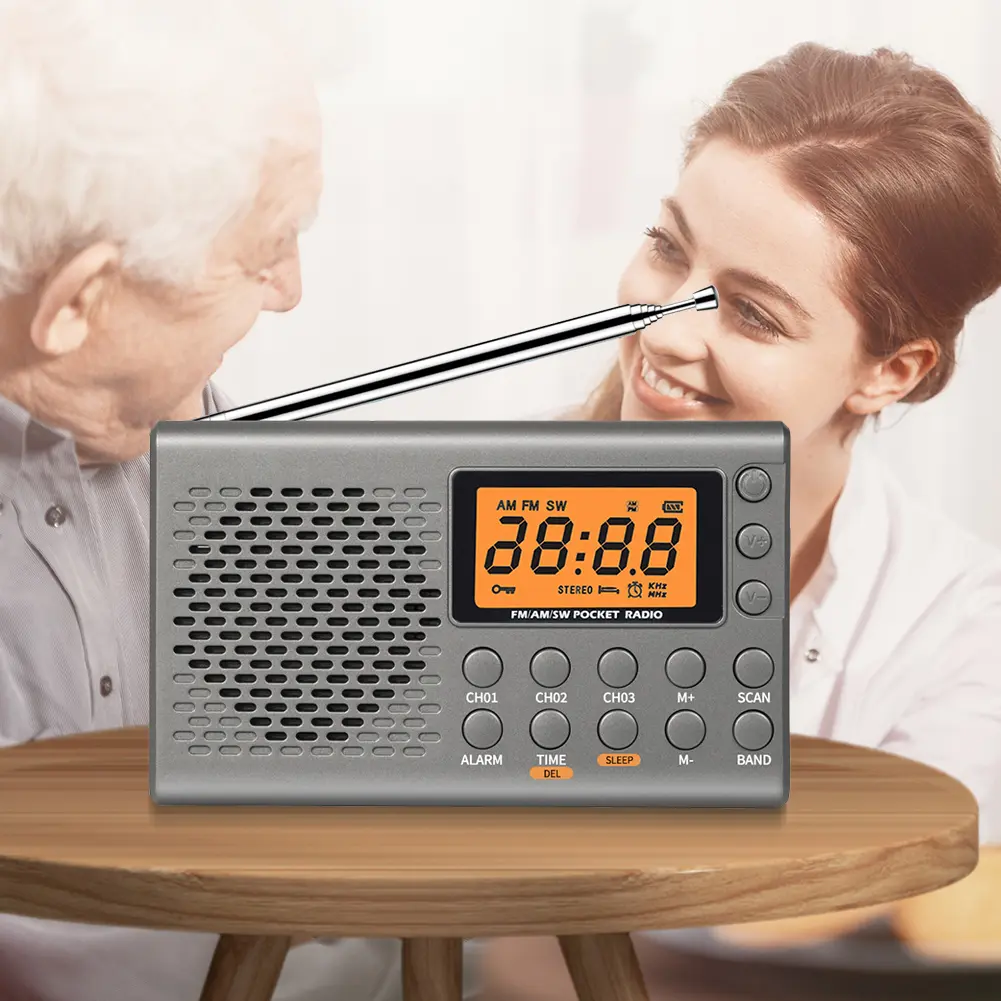 Portable Radio Digital Display AM/FM Shortwave Radio with Sleep Timer and Alarm Clock Function Pocket Radio for Home Outdoor