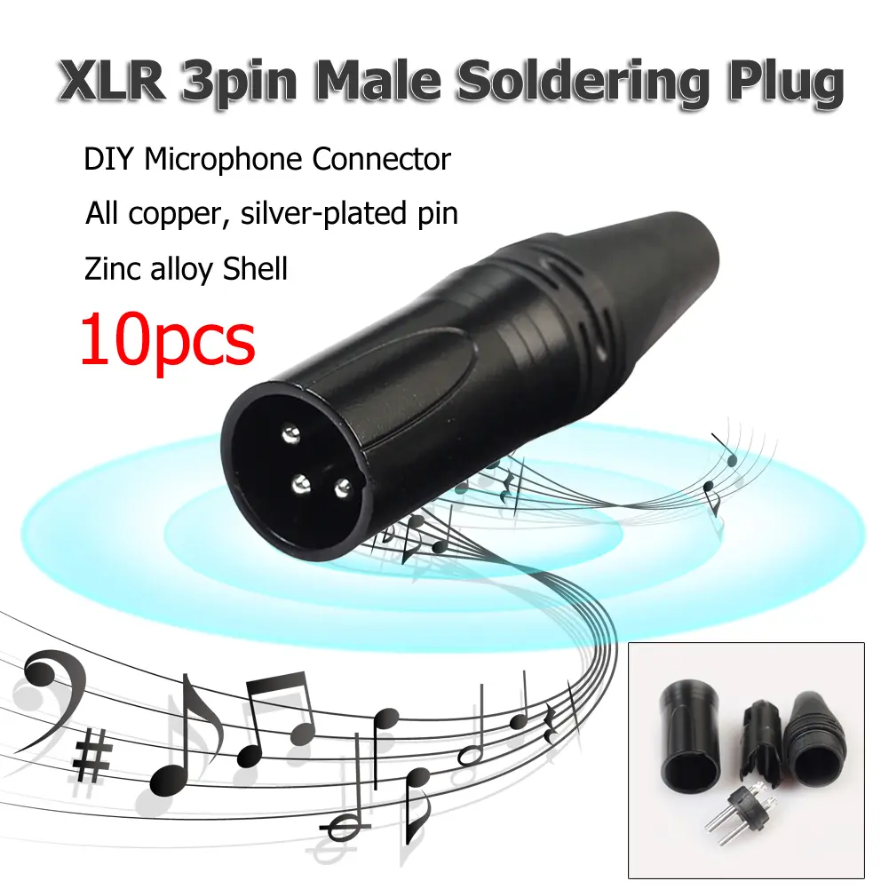10pcs XLR 3Pin Male Female DIY Audio Cable Mic Connectors Solder Plug Mic Adapters for Production Welding of XLR Audio Wire