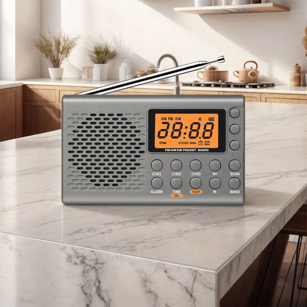 Portable Radio Digital Display AM/FM Shortwave Radio with Sleep Timer and Alarm Clock Function Pocket Radio for Home Outdoor
