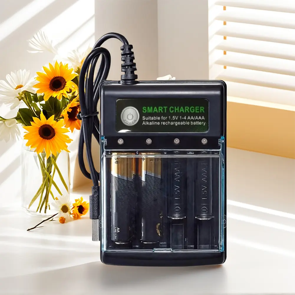 4-Slot Battery Charger Independent Charging Smart Universal Charger Speedy Smart Charger Smart Charger for 1.5V AA/AAA Batteries