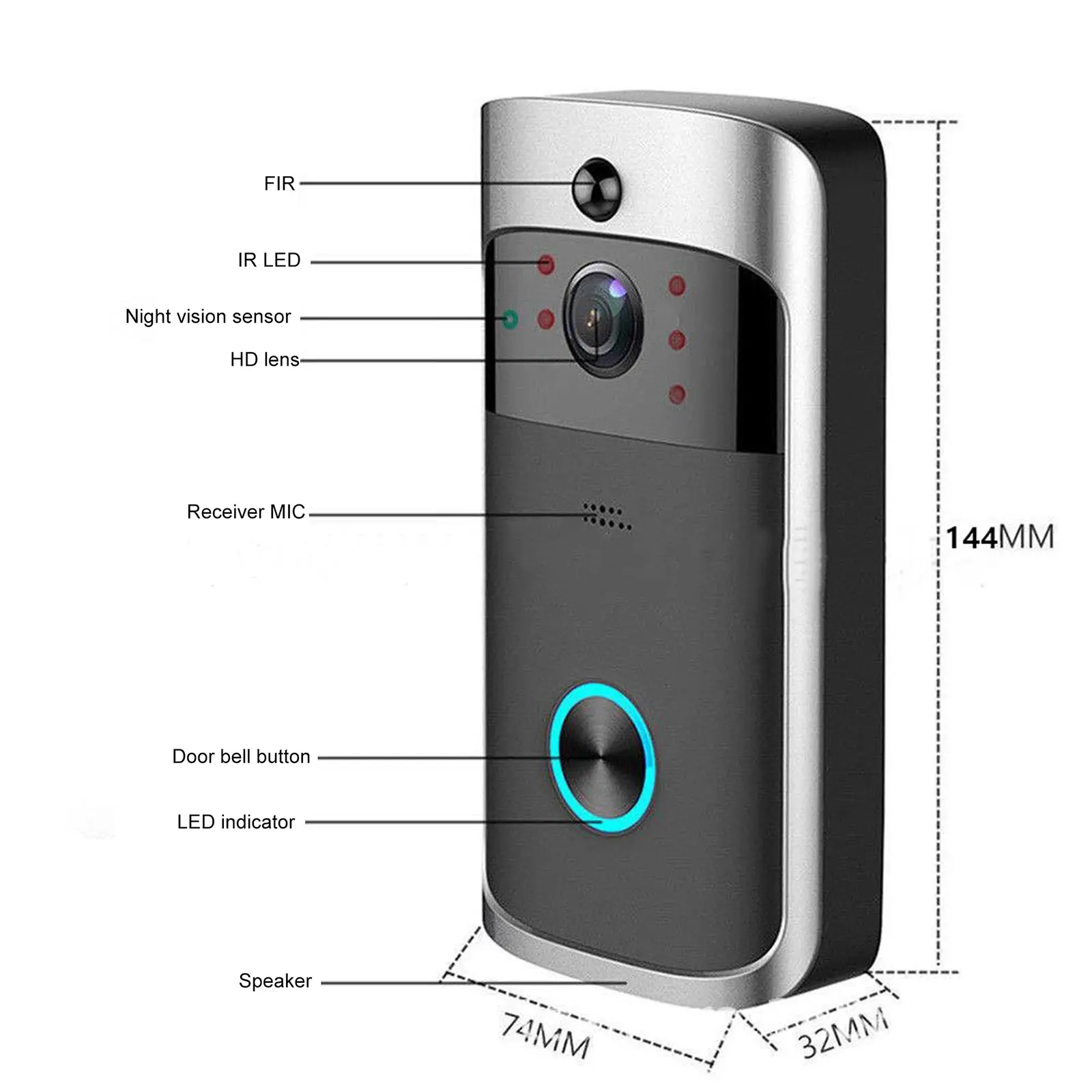 V5 Wireless Video Doorbell with 720P HD Camera PIR Motion Detection and Night Vision for Home Security Monitoring