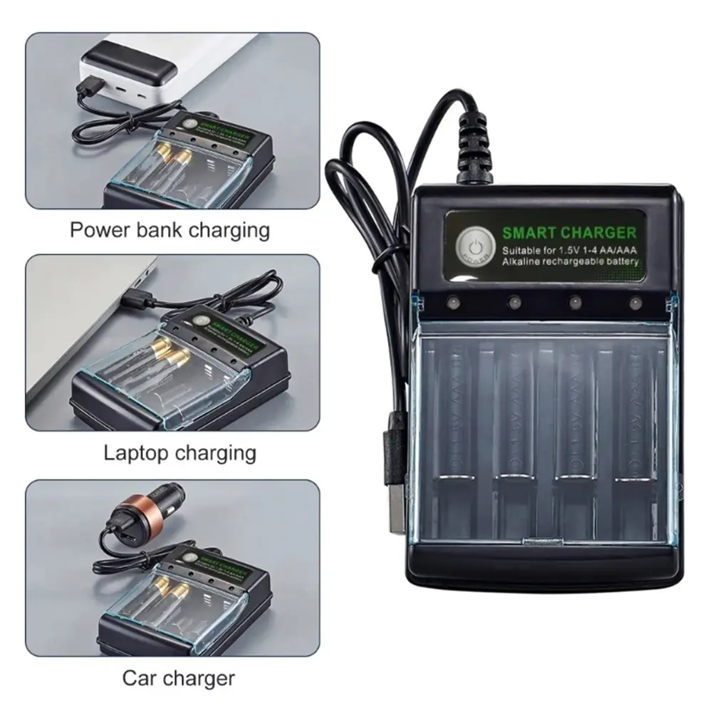 4-Slot Battery Charger Independent Charging Smart Universal Charger Speedy Smart Charger Smart Charger for 1.5V AA/AAA Batteries