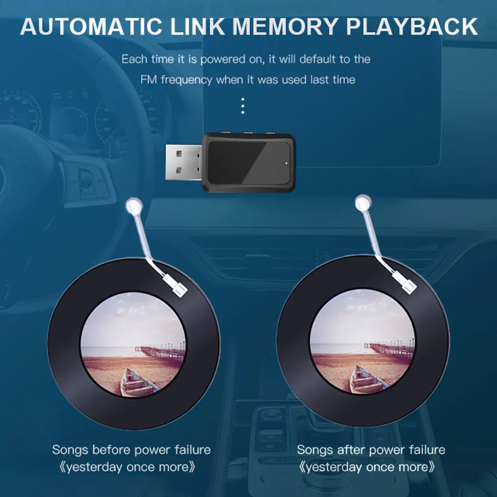 FM02 USB Wireless Receiver Transmitter Dongle Handsfree Call Wireless Audio Receiver Bluetooth-Compatible for Car FM Radio