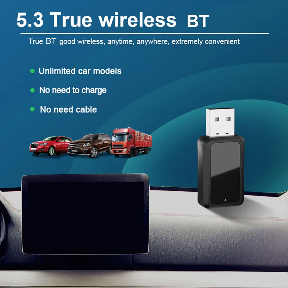 FM02 USB Wireless Receiver Transmitter Dongle Handsfree Call Wireless Audio Receiver Bluetooth-Compatible for Car FM Radio
