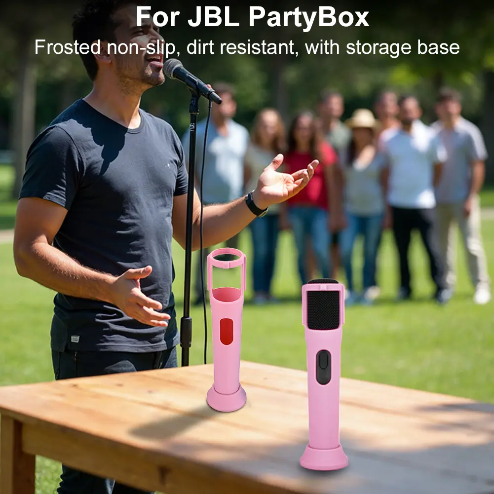 Silicone Case Anti-Rolling Protective Case Mic Sleeves Microphone Stand for JBL PartyBox Wireless Mic