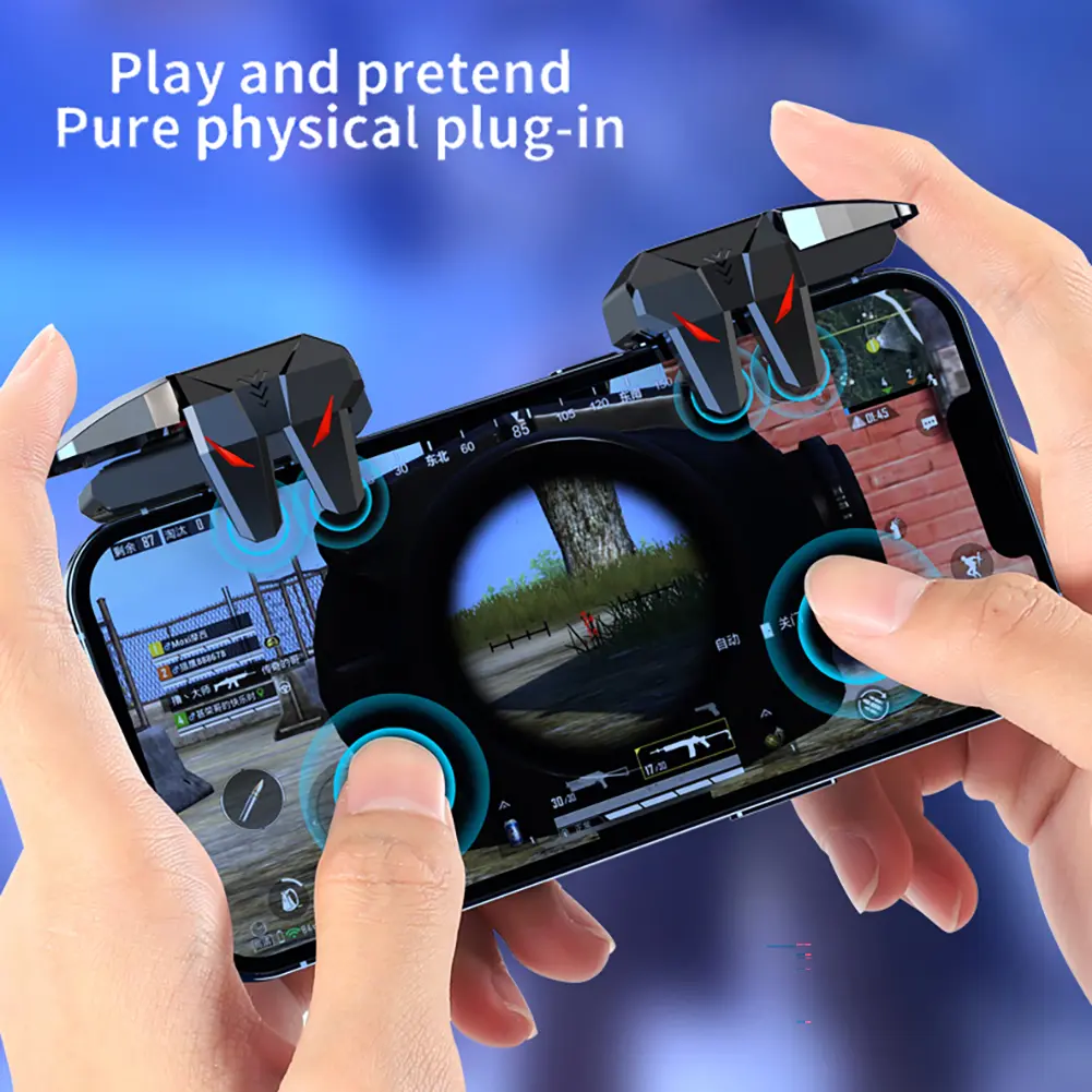Enhance Your Mobile Gaming Experience with 2pcs Mechanical Six Finger Aim Trigger Controllers for PUBG Mobile