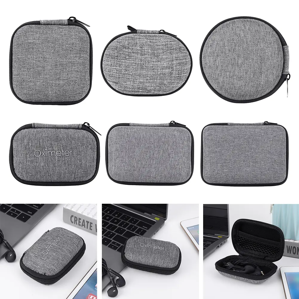 Small Earphone Storage Bags Shockproof Charger U Disk Zipper Pouch with Mesh Pocket Earbuds Headphone Carrying Case Anti-scratch