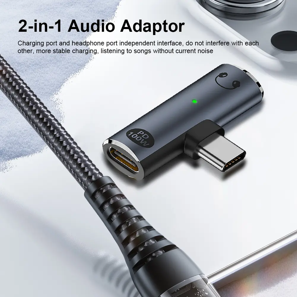 2 in 1 USB Type C To 3.5mm Headphone and Charger Adapter PD 100W Audio Aux Adapter with Aux Audio Jack USB C To Type-C Converter