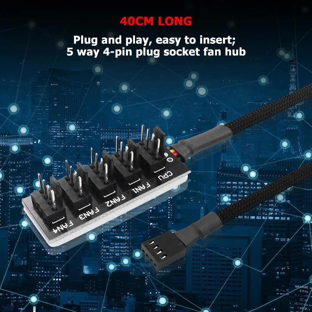 40cm 1 to 5 4-Pin Chassis Cooler Power Cable Adapter Fan CPU HUB Splitter PC Case Cooler Power Cable Adapter