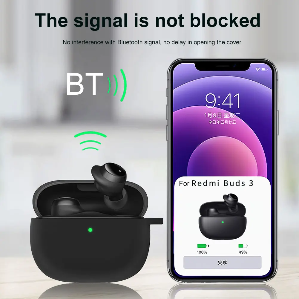 Silicone Headphone Box Case with Hook Portable Headphone Case Cover Replacement Accessories Anti Scratch for Redmi Buds 3 Lite