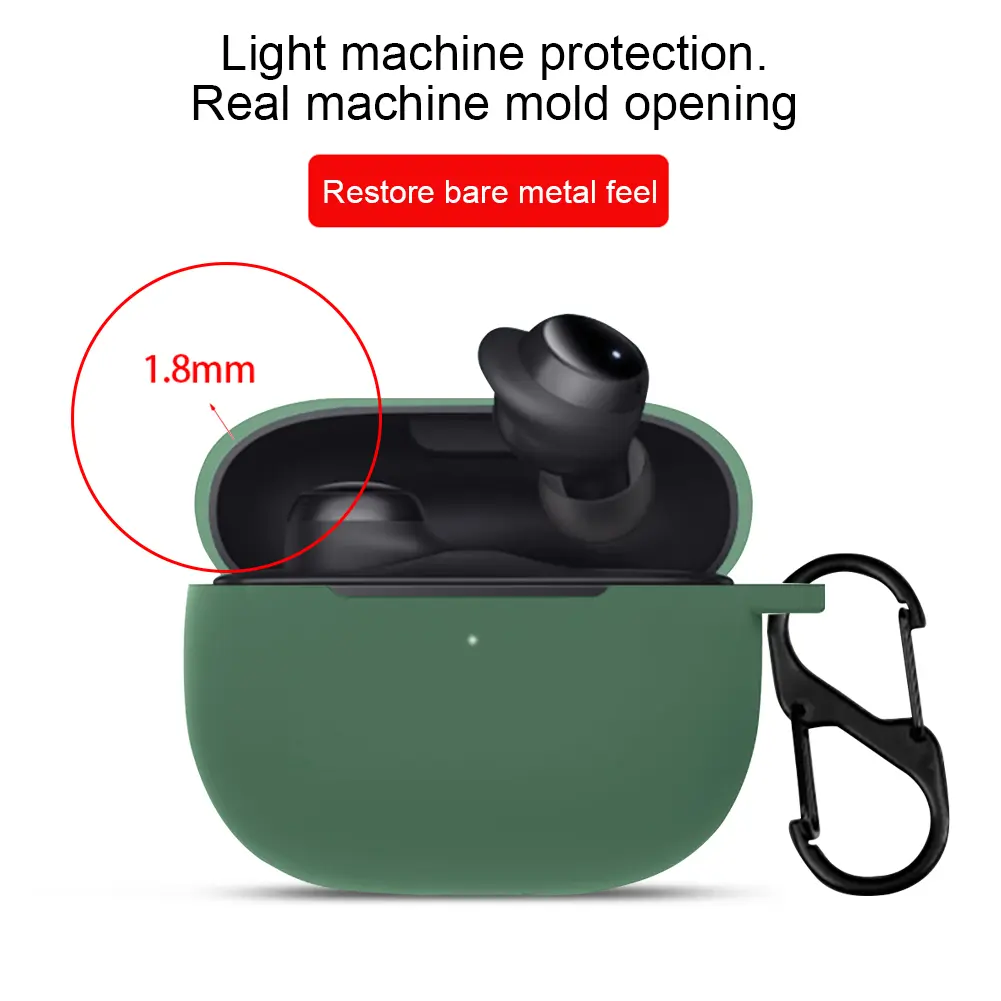 Liquid Silicone Headphone Holder Case with Metal Hook Portable Headphone Box Case All Inclusive Anti Shock for Redmi Buds 3 Lite
