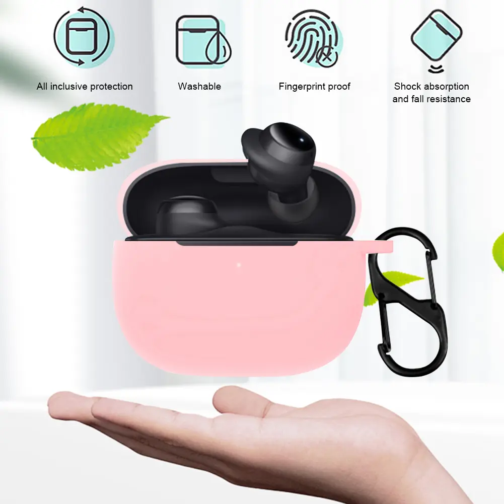 Liquid Silicone Headphone Holder Case with Metal Hook Portable Headphone Box Case All Inclusive Anti Shock for Redmi Buds 3 Lite