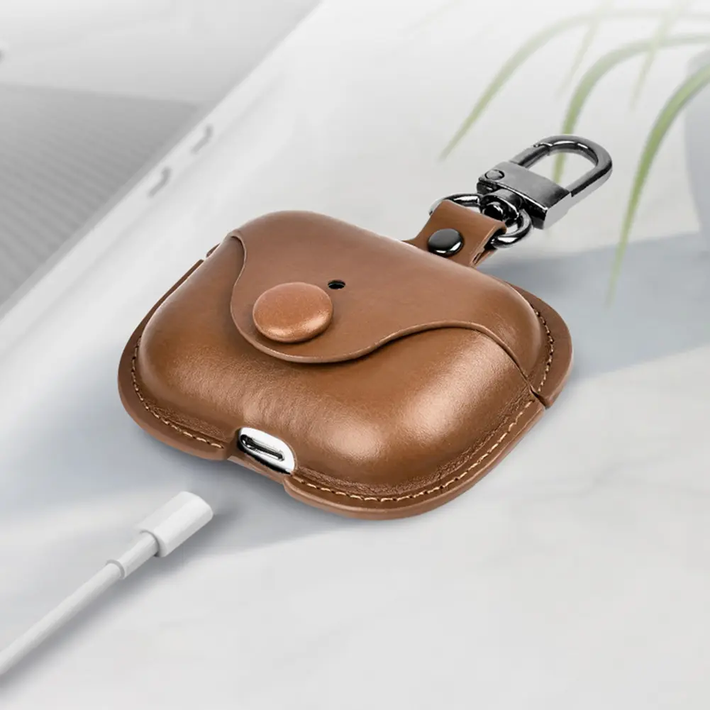 For AirPods 4 Leather Case Leather Case Cover with Keychain Business Earphone Cases for Apple AirPods 4 Generation 2024 Cover