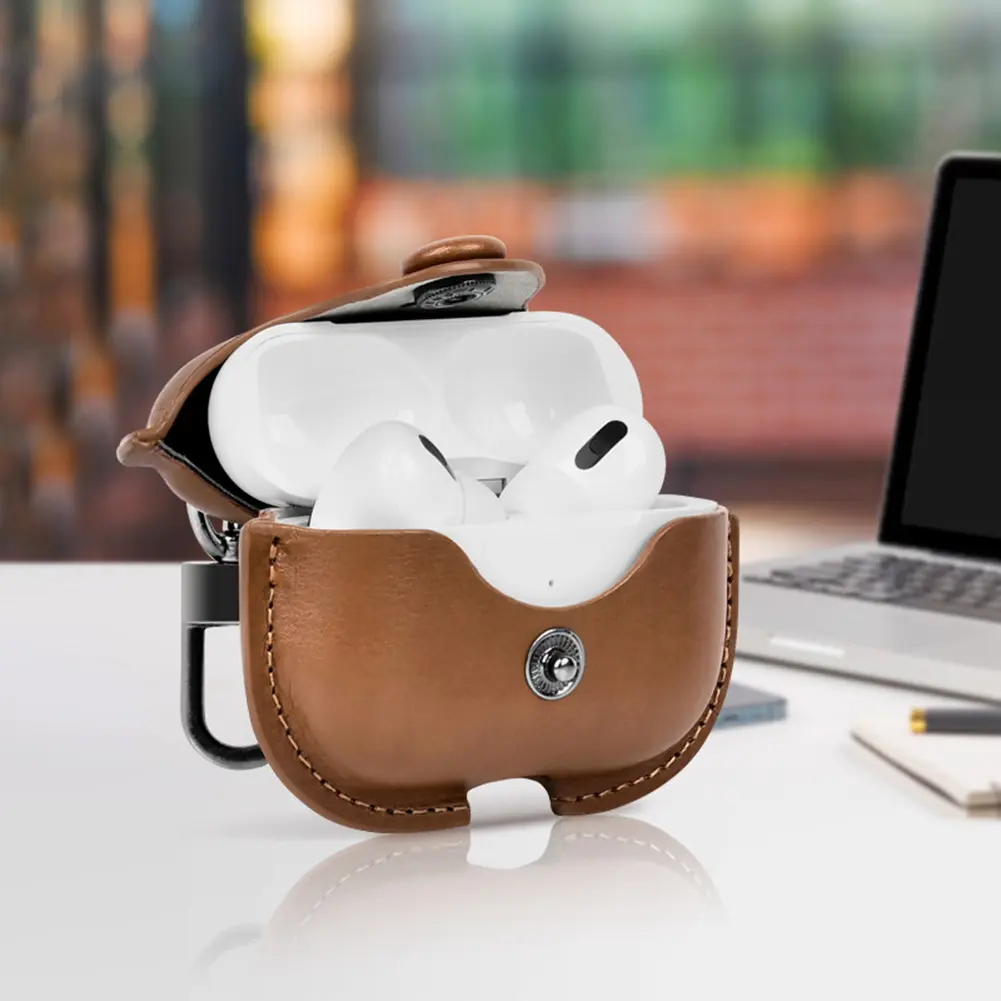 For AirPods 4 Leather Case Leather Case Cover with Keychain Business Earphone Cases for Apple AirPods 4 Generation 2024 Cover