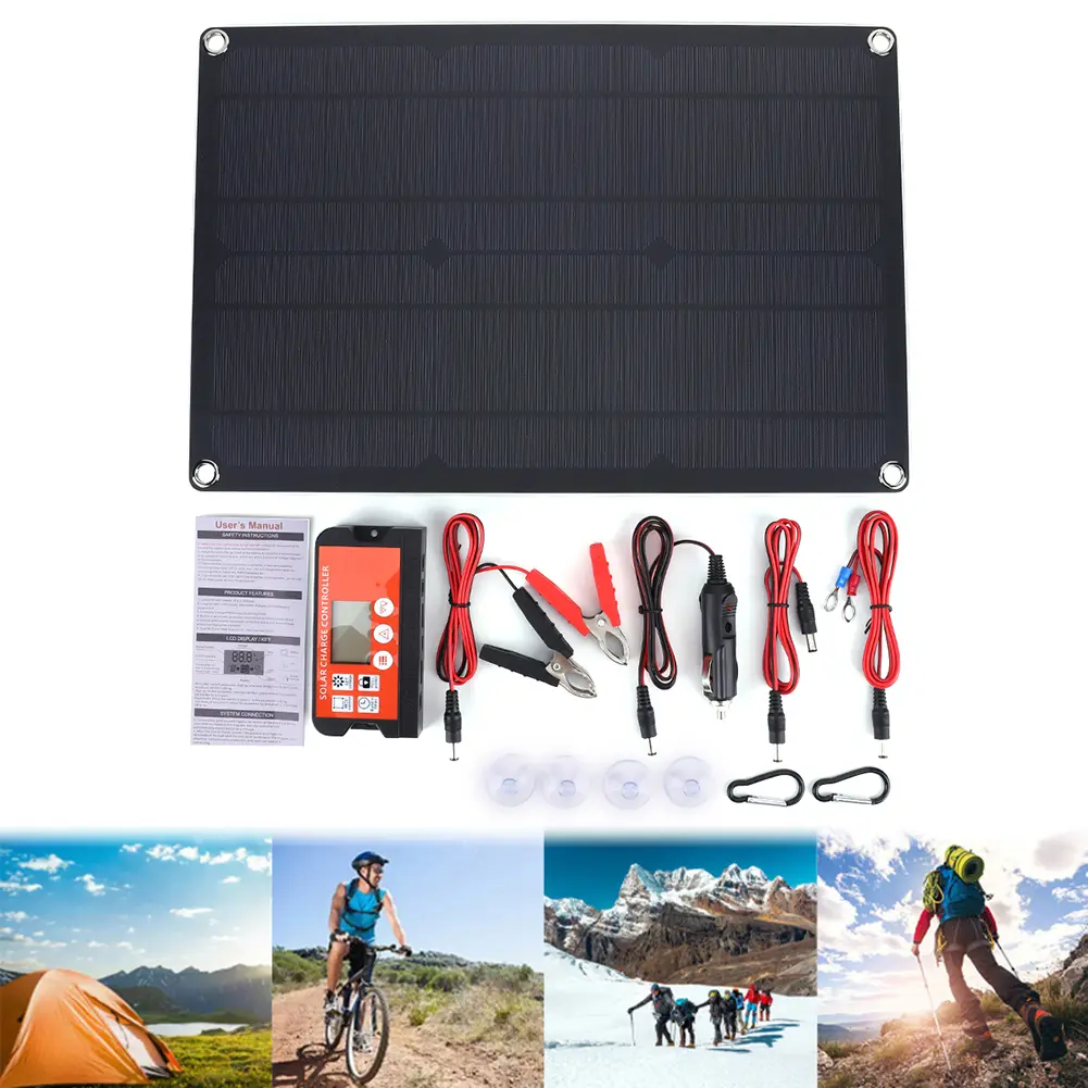 20W 12V Solar Battery Charger Maintainer with Solar Charge Controller Solar Panel Charger Kit USB+DC Outputs for RVs Vans Boats