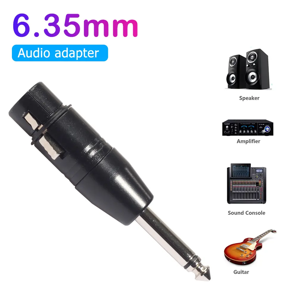 XLR 3-Pin Female to 6.35mm Mono Male Plug Audio Jack Adapter Connector Converter