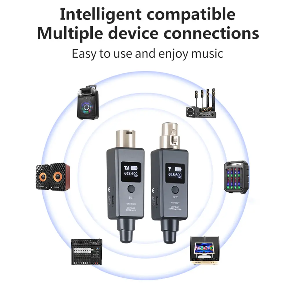 1 Pair Micphone Wireless System Rechargeable UHF DSP Transmitter Receiver for Dynamic Mic Replacement Parts